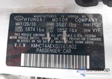 2016 Hyundai Accent Se z USA, uszkodzony, nr VIN KMHCT4AEXGU161802